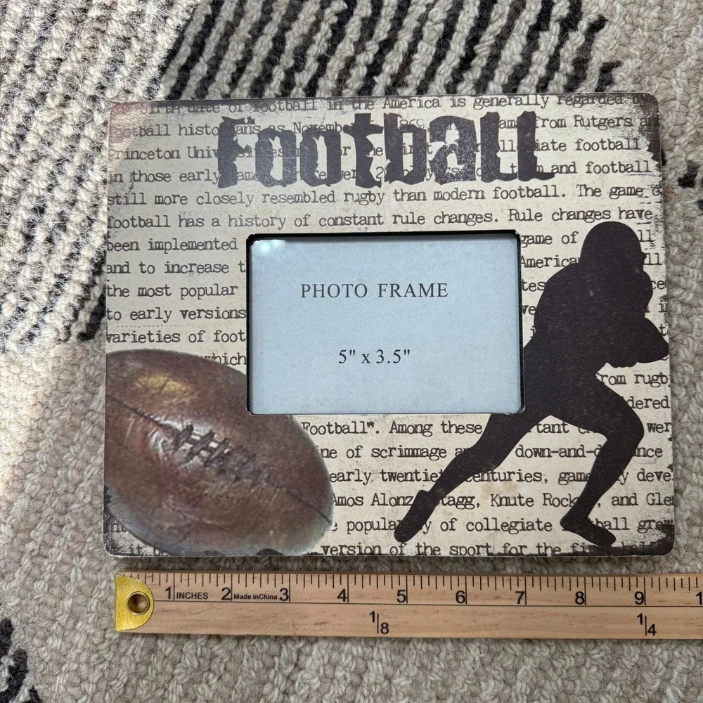 Wood‎ Football Photo Frame 5x3.5 Rustic Sports Decor Brown Black Americana